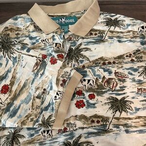 Big Dog Beige‎  Hawaiian Polo Shirt XL All Over Print